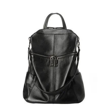 Genuine leather women's retro backpack in large capacity with waterproof construction and internal compartments
