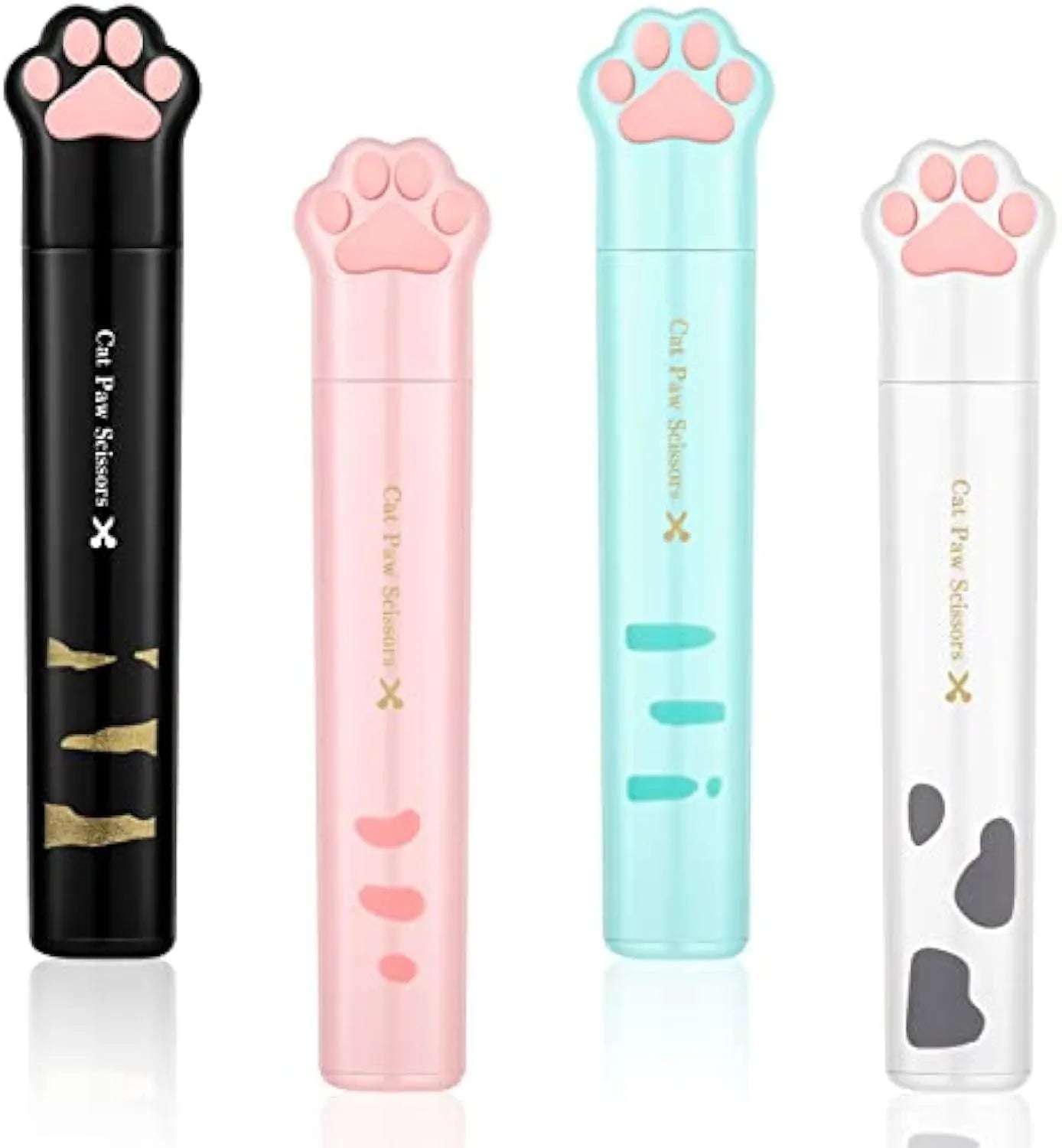 Closed cat paw design mini folding scissors showing safety lock, in choice of colours.