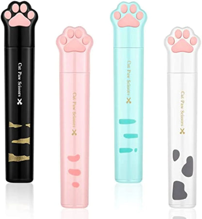 Closed cat paw design mini folding scissors showing safety lock, in choice of colours.