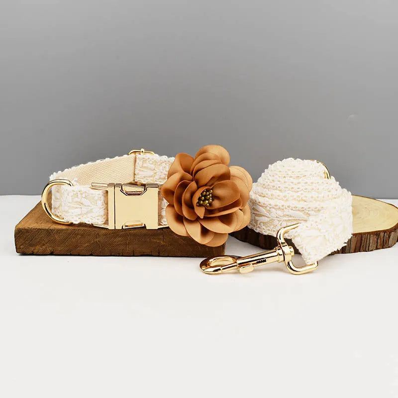 Polyester dog wedding vest collar and leash set with decorative flower and circle band in four size options