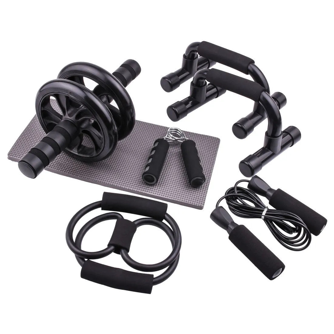 Indoor push-up bracket and seven abdominal wheel fitness kit in four colour options