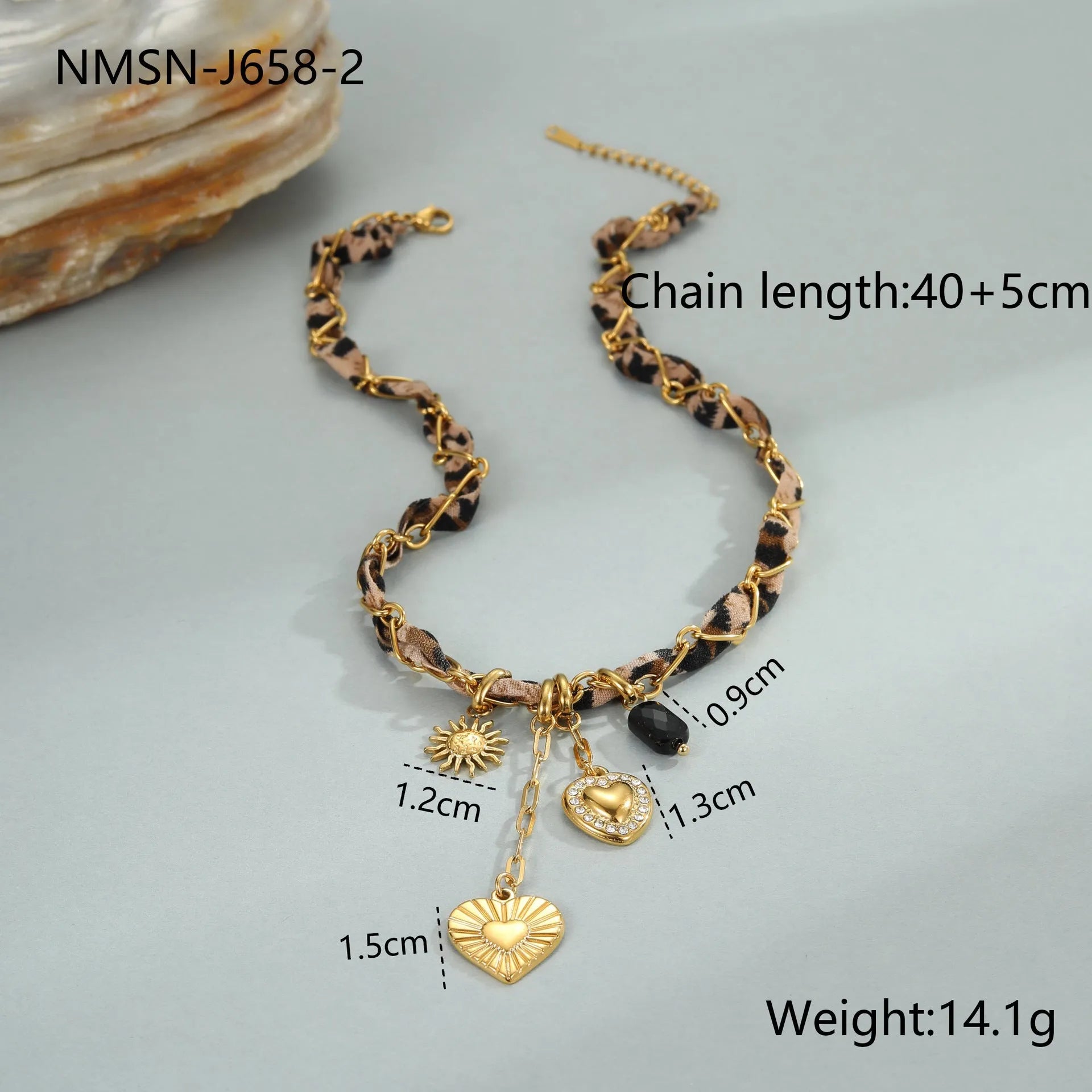 Stainless steel leopard love pendant necklace with geometric design on 41-50cm adjustable chain