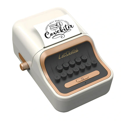 Portable white thermal Bluetooth printer with 40x30mm label roll inserted, dimensions 135x92x60mm