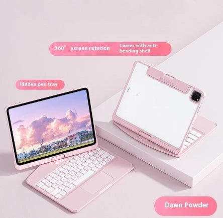 Versatile iPad keyboard case with 360-degree swivel rotation, scissor-style keys, and integrated pen slot for enhanced mobile productivity