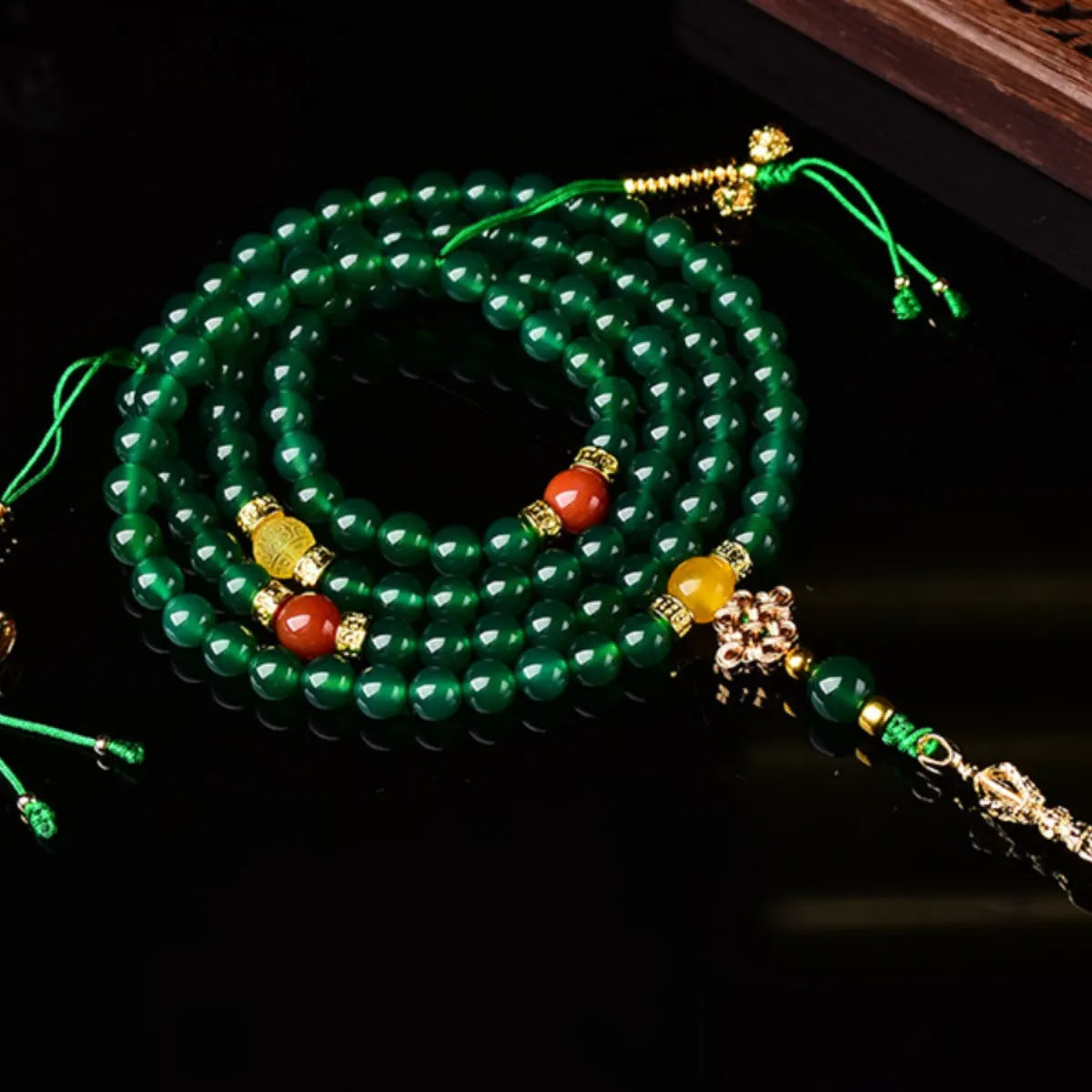 Brazilian natural green agate bracelet in three circle sizes: 6mm, 8mm, and 10mm diameters