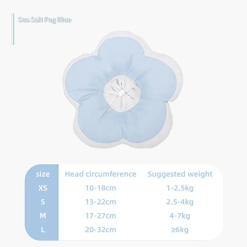 Adjustable cotton cat recovery collar with solar flower design in various colours