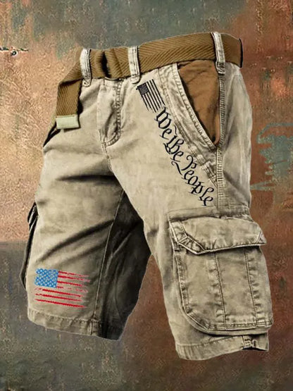 Men's khaki work trousers with multiple pockets and thin denim fabric