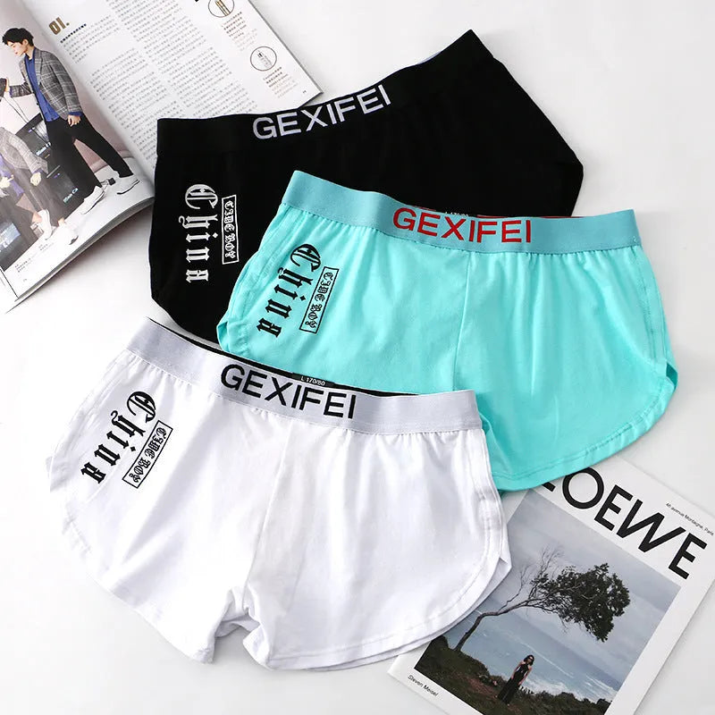 Men's loose cotton boxer briefs in mid waist style with antibacterial function