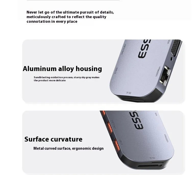 11-in-1 USB-C expansion dock with Gigabit Ethernet port and 20cm cable showing multiple connection interfaces
