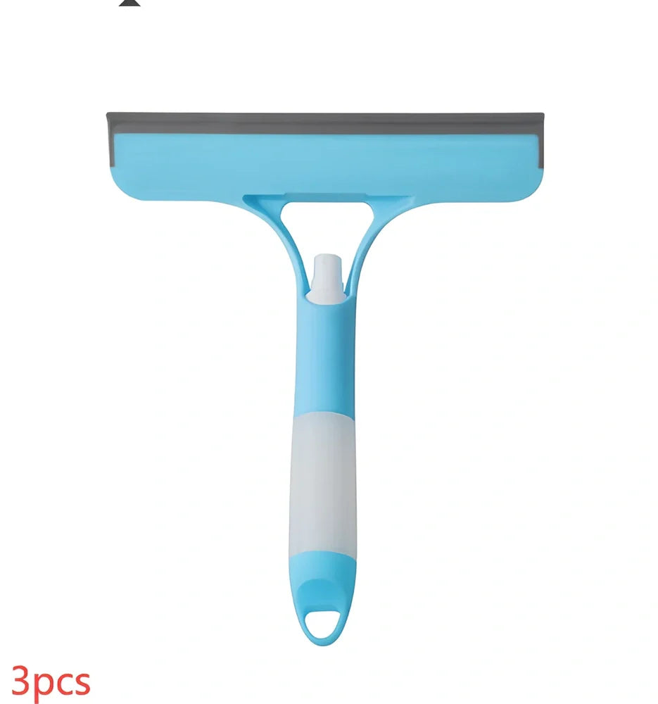 Double-sided plastic glass scraper in white, yellow, sky blue colours for household window cleaning