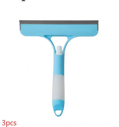 Double-sided plastic glass scraper in white, yellow, sky blue colours for household window cleaning