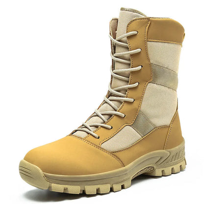Men's plus size high-top Martin boots with mesh upper and totem detailing in black and camouflage colours