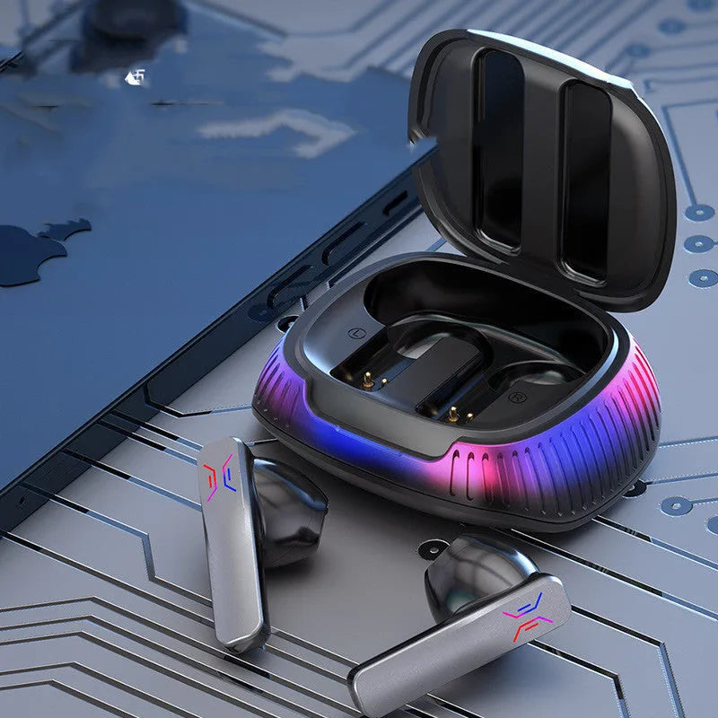 Hall Flashing wireless Bluetooth gaming headset in black or white with earplug design