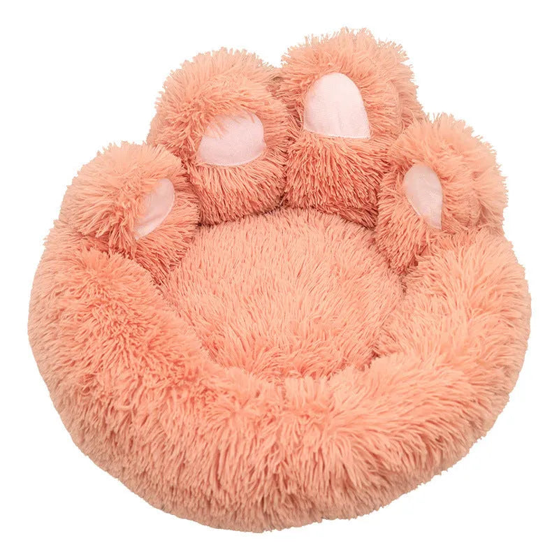 Round plush cloth dog bed in coffee colour, grey or pink, hand-shaped brush nest design, 50cm to 130cm diameter