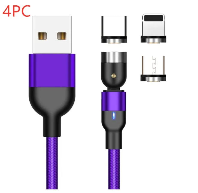 Essager black magnetic USB charging cable with 540-degree rotating connector showing LED light and nylon braiding