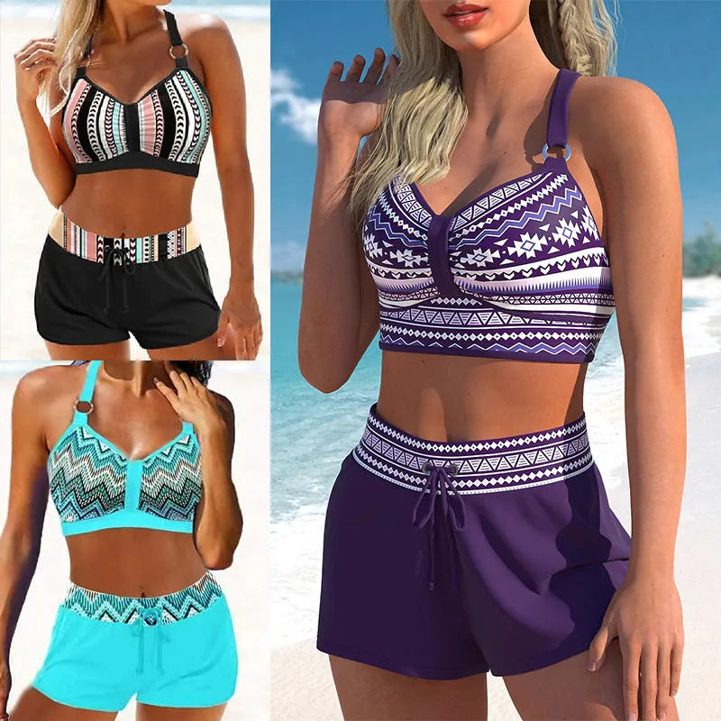 Women's print two-piece bikini swimsuit in polyester available in sizes S to XL