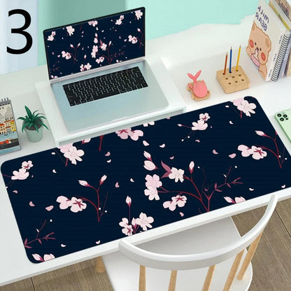 Large gaming mouse desk mat with printed design, multiple size options from 300x600mm to 400x900mm