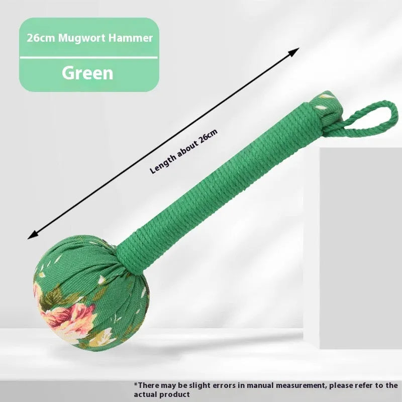 Argy wormwood health care massage hammer in green, pink, purple, red, or yellow, shown in 26cm and 31cm sizes.