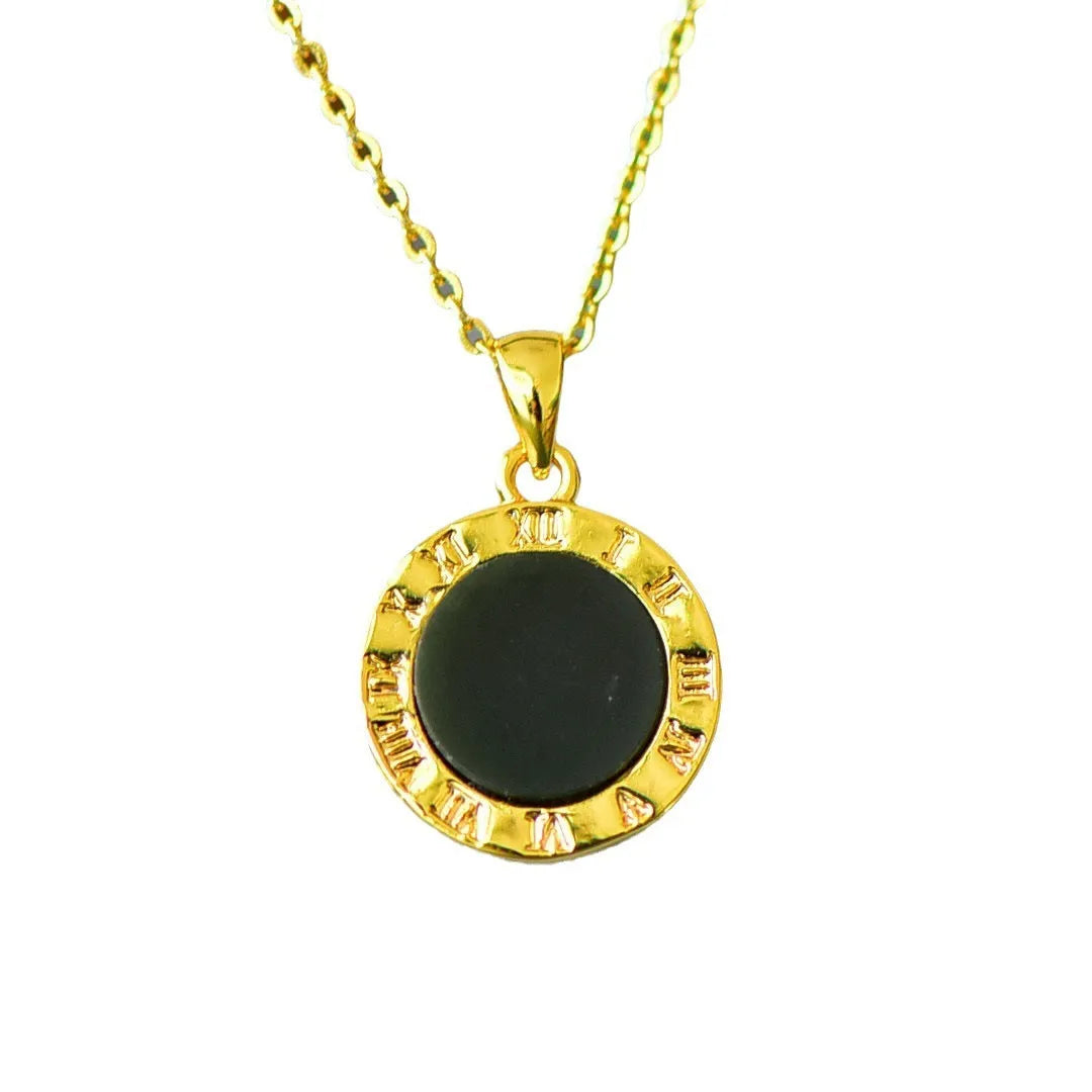 Copper inlaid pendant with natural grey Hetian jade and dark ink blue jade on a necklace.