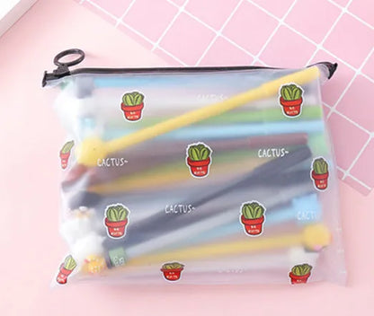 Marvel cactus character 20-pen set with 21cm plastic storage case showing 0.5mm black ink pens