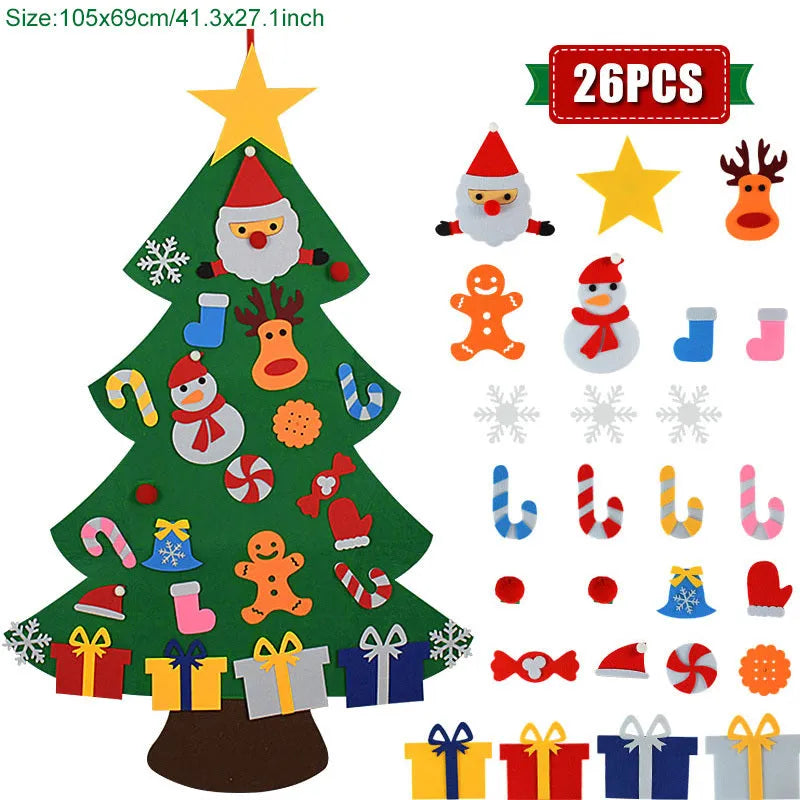 DIY felt Christmas ornaments showing 9 colour sections on 110cm wide material with 18-piece design kits