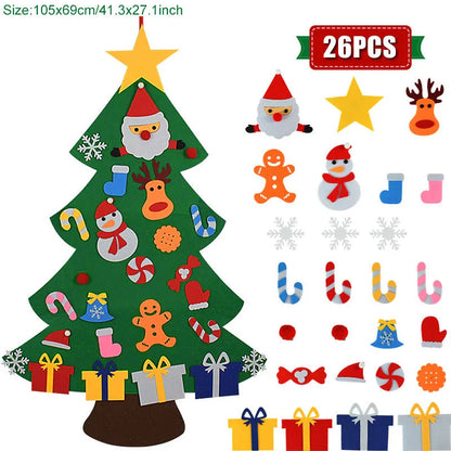 DIY felt Christmas ornaments showing 9 colour sections on 110cm wide material with 18-piece design kits