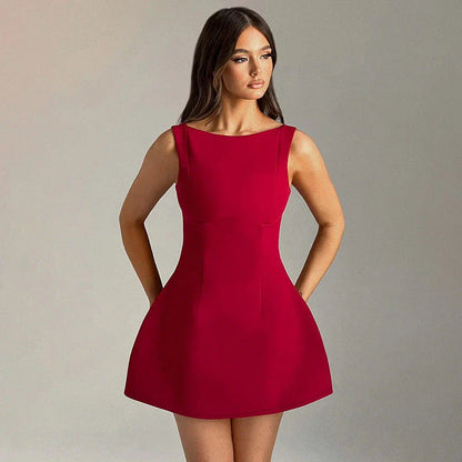 Alluring backless mini dress in sleek and stylish summer designs with a figure-flattering fit and range of chic color options