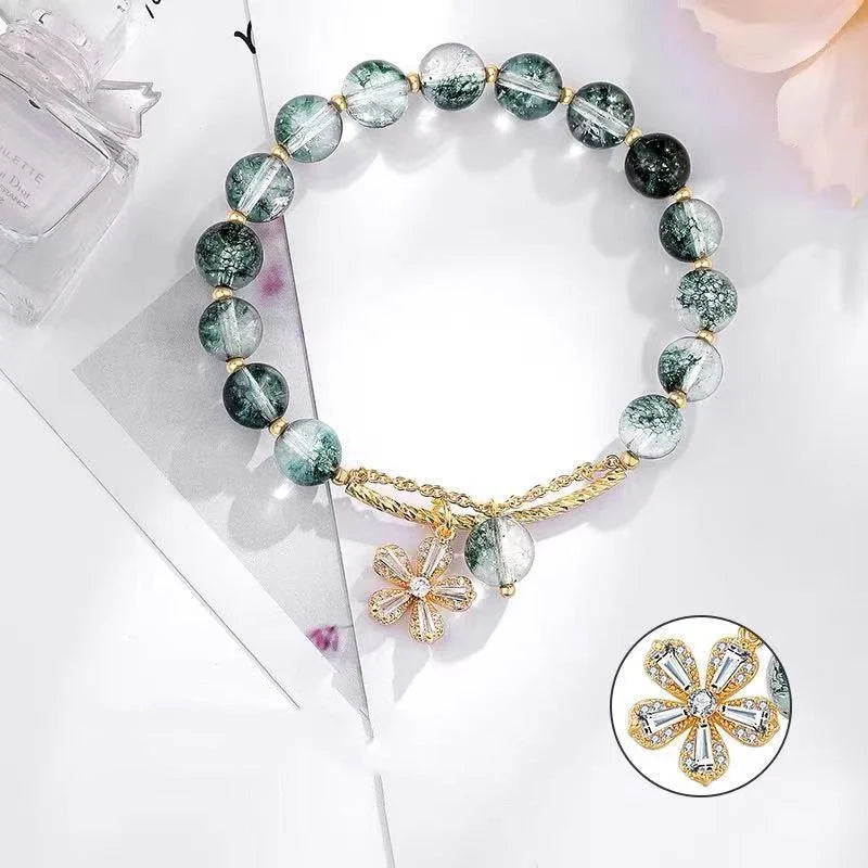 Small Design Crystal Bracelet with Green Ghost Beads for Women