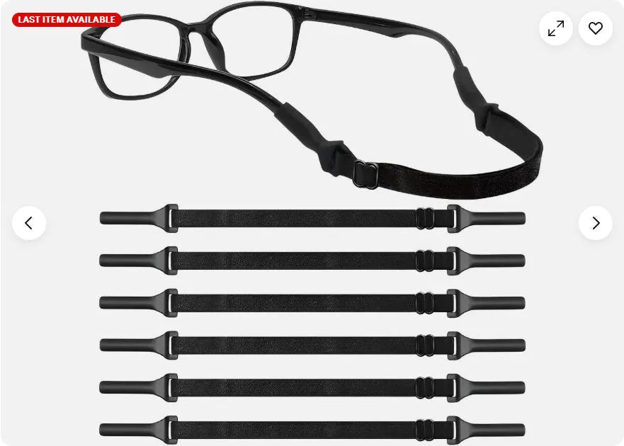 Black adjustable glasses cord with silicone earpiece hooks for adult and children's eyewear security