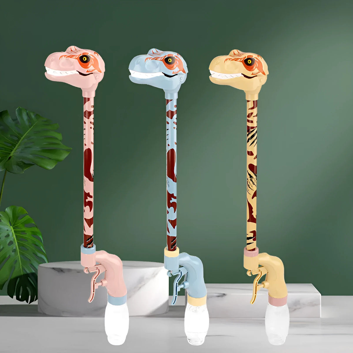 50cm dinosaur water gun for kids in pink, yellow, or blue with push spray function for summer beach and pool play