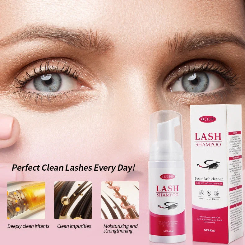 LASH SHAMPOO Mousse Eyelash Cleaning Solution 60ml in 3.7cm by 13.5cm container