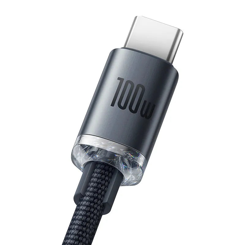 USB to Type C fast charging data cable 100W 1.2m braided aluminium alloy casing black blue purple