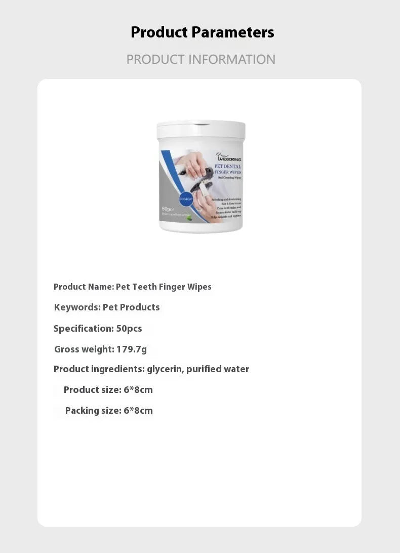 Dog dental cleaning finger wipes in can with finger stall applicator design for canine oral care