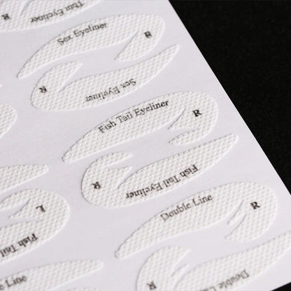 Eyeshadow eyeliner makeup template sticker showing 155mm × 125mm dimensions and non-woven fabric construction
