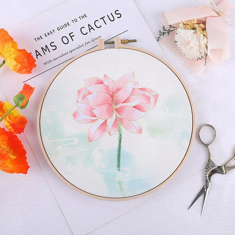 Nordic style grass leaf pattern embroidery kit on canvas fabric with floral colour options