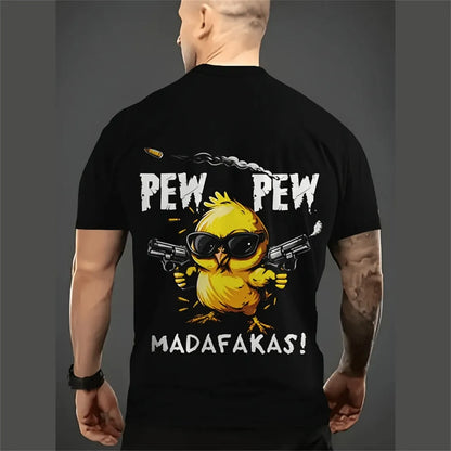 Men's grey loose-fit short sleeve t-shirt featuring a large 3D cartoon character print on the front.