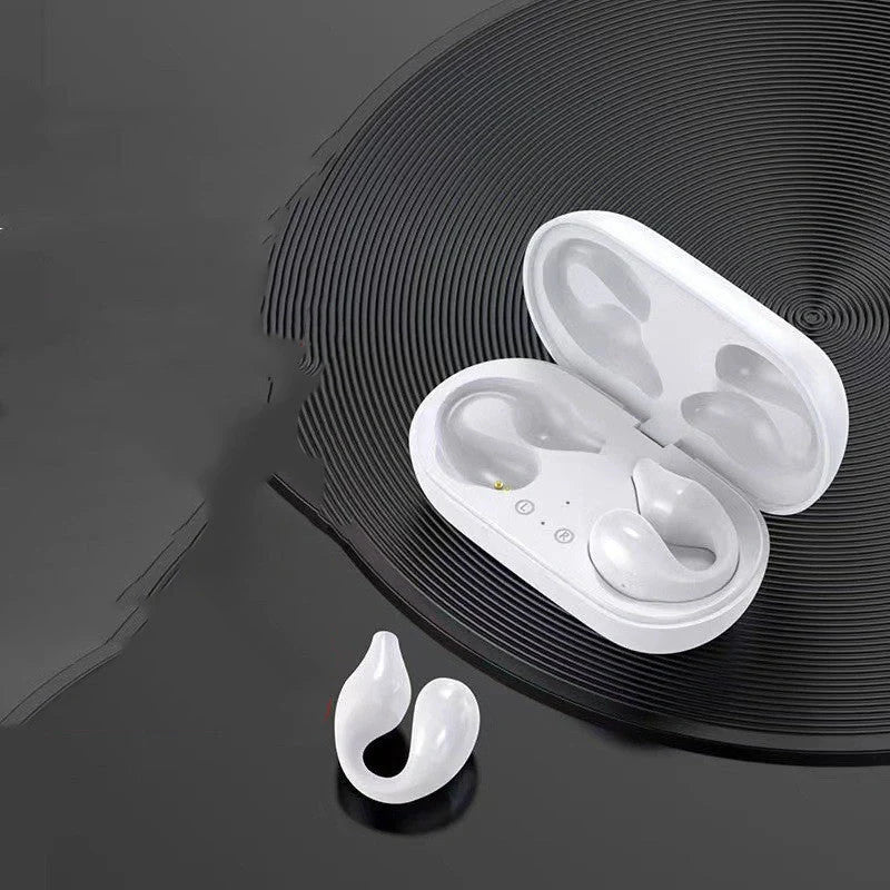 Bluetooth 5.2 ear clip bone conduction headphones in white and black