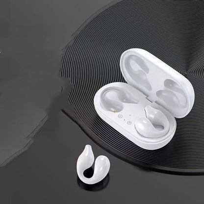 Bluetooth 5.2 ear clip bone conduction headphones in white and black