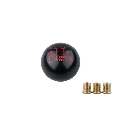 Aluminium alloy round car gear shift head shown in one of five colour options: A, B, C, D, or F style.