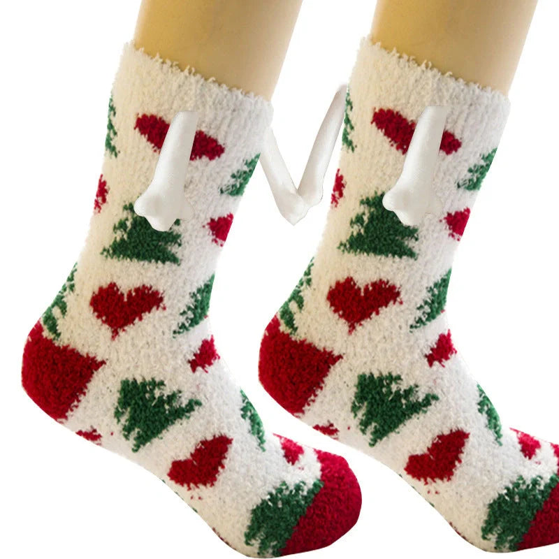 Christmas couple socks with magnetic suction feature for hand holding, in various animal patterns