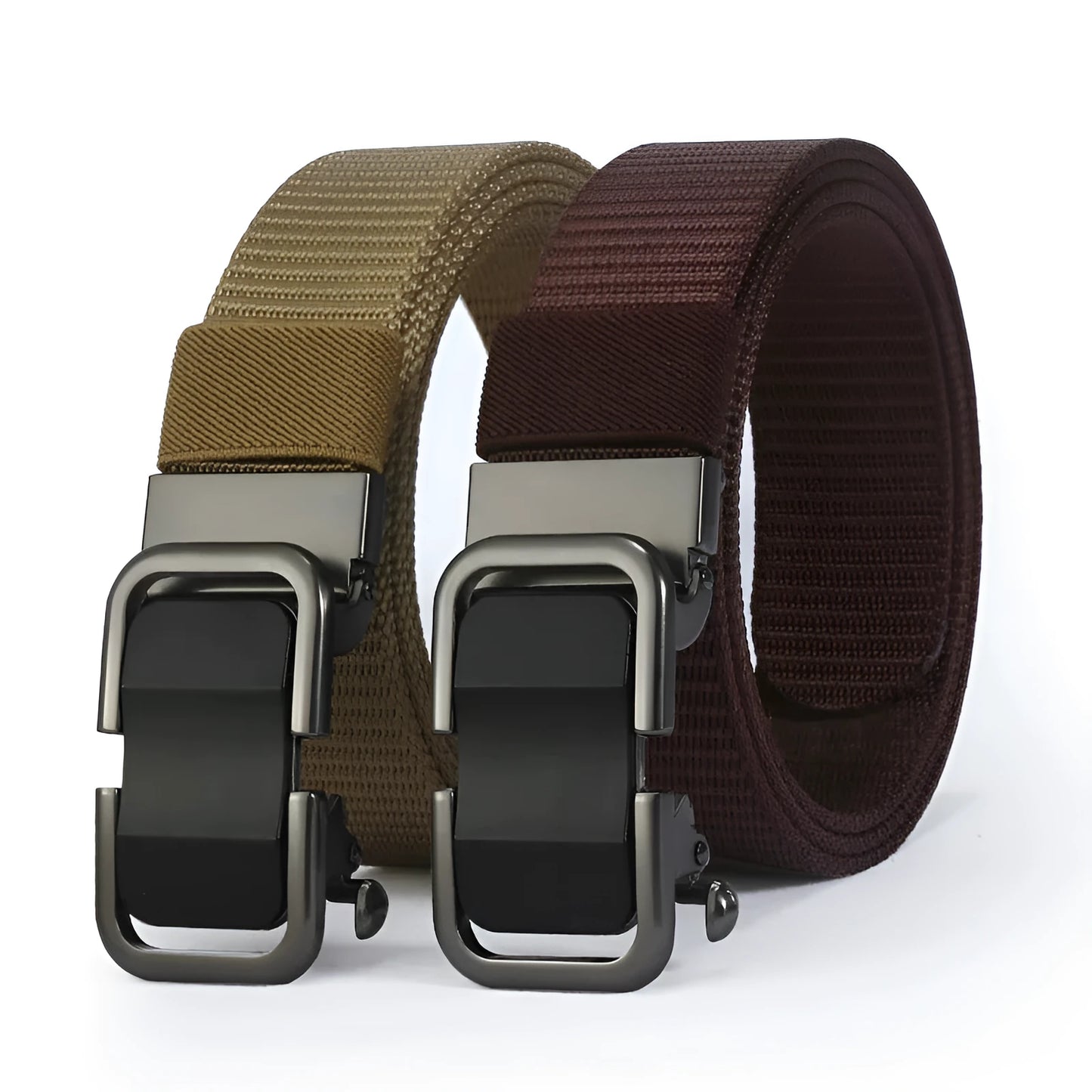 Men's toothless nylon canvas belt with an alloy buckle shown in Army Green colour, length 120cm.