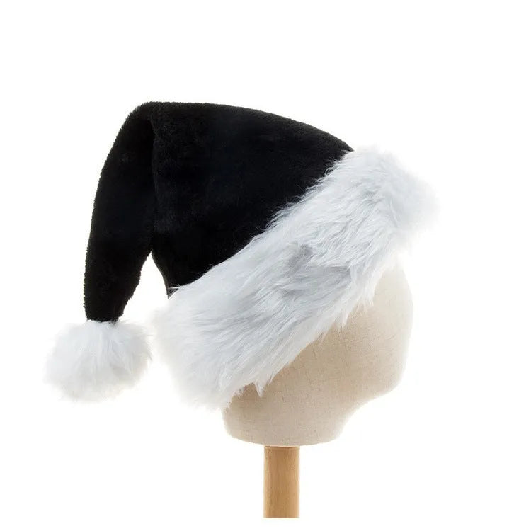Oversized black and white plush Christmas hat with a classical European design.