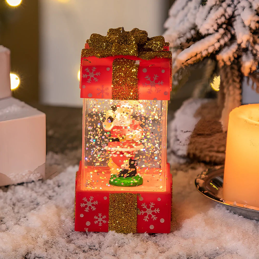 Red and white Christmas crystal ball lights with cartoon designs measuring 5.5cm