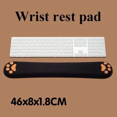 Memory foam keyboard wrist rest pad in six colours showing 46cm width and cloth surface