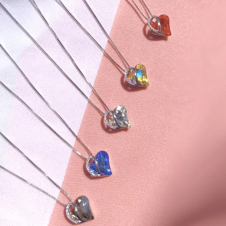 925 silver heart-shaped geometric necklace for women, available in multiple colours