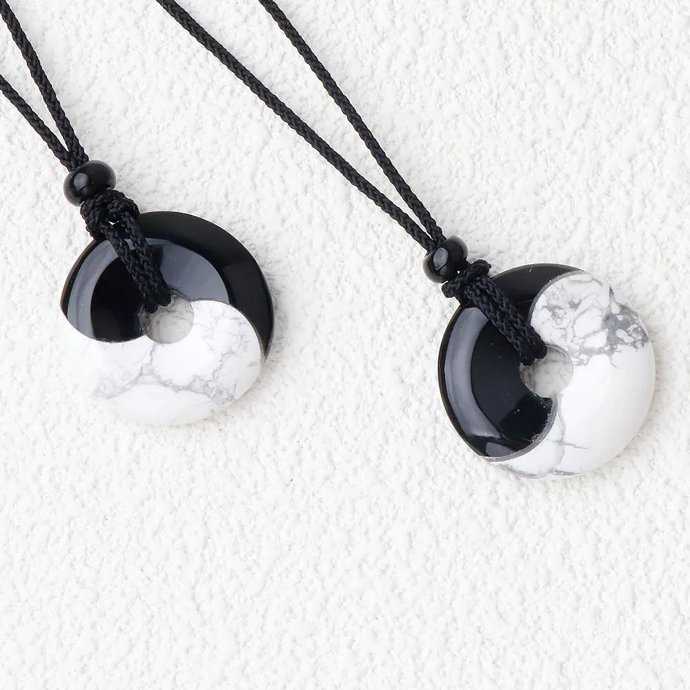 Bagua eight-diagram necklace with white turquoise, peace buckle and black silk cord