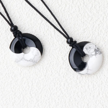 Bagua eight-diagram necklace with white turquoise, peace buckle and black silk cord