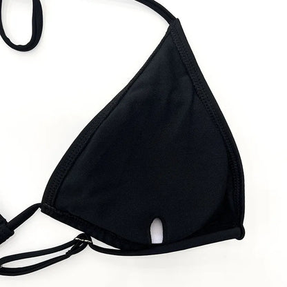 Black mesh long sleeve women's bikini top and briefs, a four-piece swimsuit set.