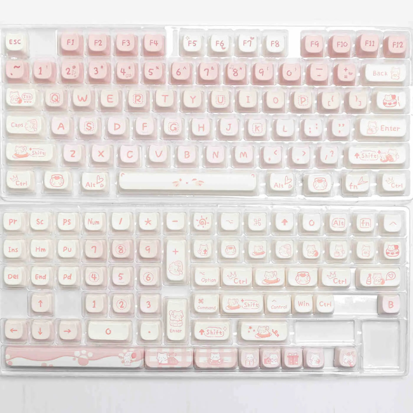 Full set of solid colour PBT keycaps for mechanical keyboard, over 98 keys laid out.