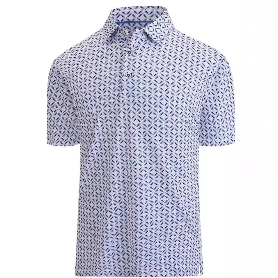 Men's short sleeve t-shirt with 3D printed pattern and silver zip decorations on polyester mesh fabric